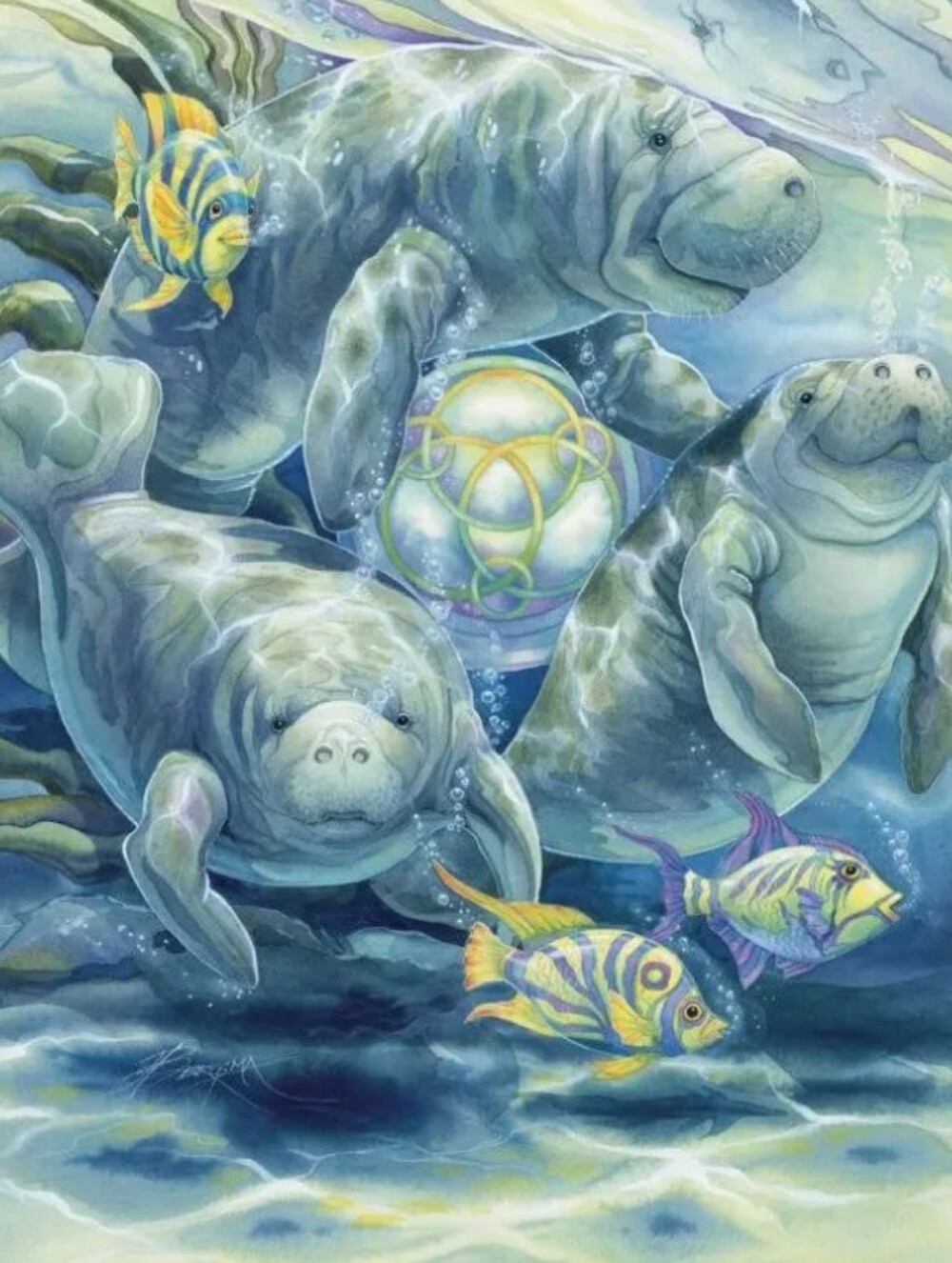 Manatee In The Caring Of The Wild  Framed Print Artwork